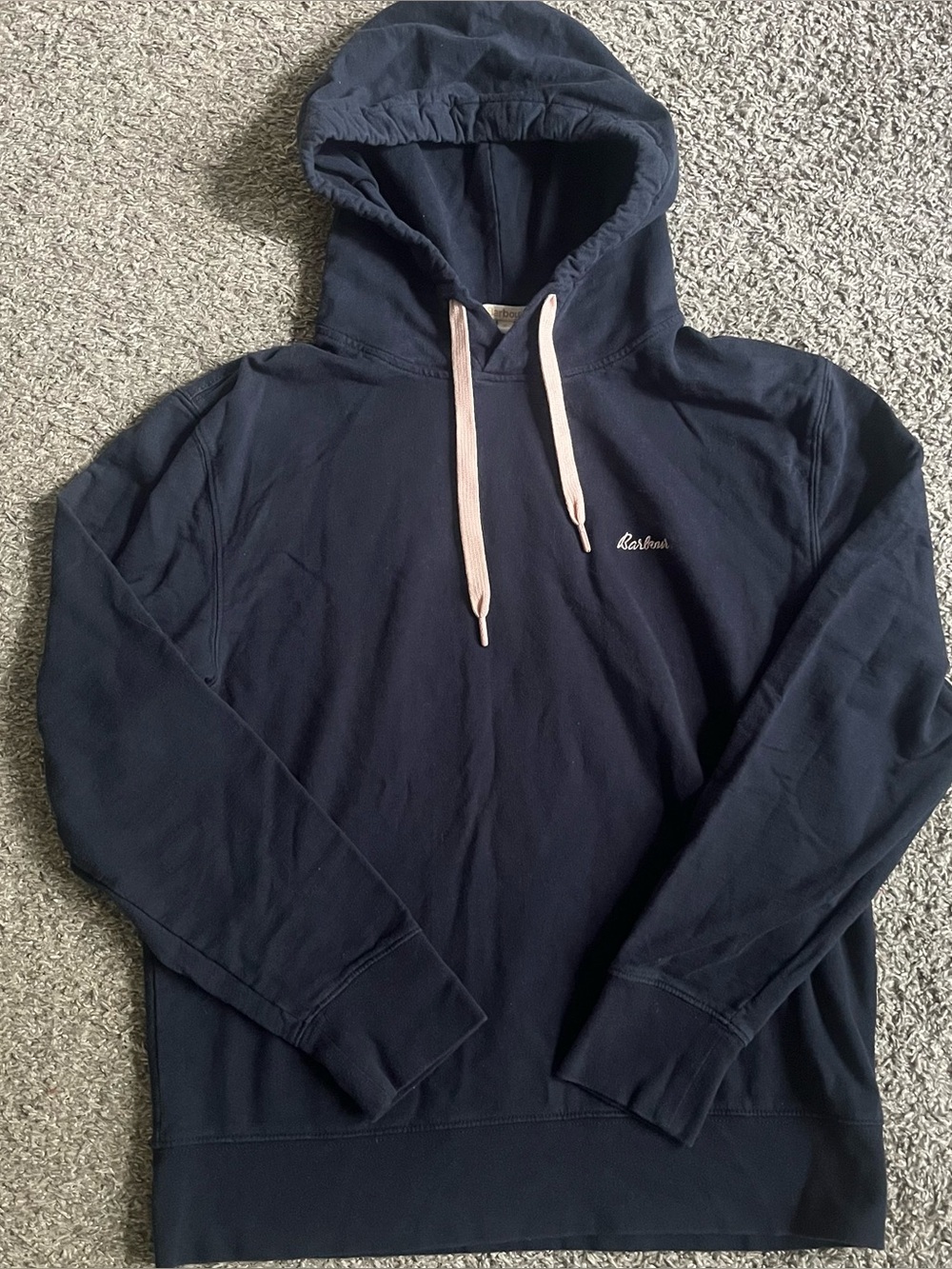 Barbour Pink Navy Hoodie Embroidered Logo Small Sweatshirt Pullover Women's